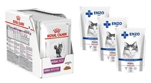 ROYAL CANIN Renal ar tunci 12x85g maisiņā + ENZO VET Renal ar liellopu gaļas želeju kaķiem 3x100g