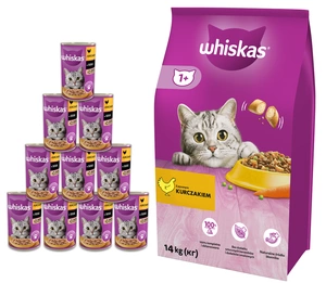 WHISKAS Adult 14kg - sausā kaķu barība ar vistu un dārzeņiem