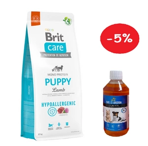 BRIT CARE Hypoallergenic Puppy Lamb 12kg + LAB V Laša eļļa suņiem un kaķiem 500ml 5% IZSLĒGTS