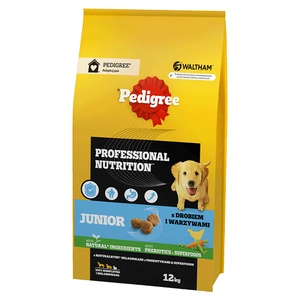 PEDIGREE® Junior Professional Nutrition 12 kg ar mājputnu gaļu un dārzeņiem - sausā pilnvērtīgā barība lielo un vidējo šķirņu kucēniem