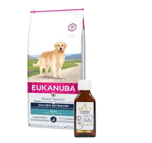 EUKANUBA Adult Golden Retriever 12kg + Lab-V 100% laša eļļa visu vecumu suņiem un kaķiem 100ml auksti spiesta