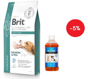 BRIT GF Veterinary Diets Dog Sterilised 12kg + LAB V Laša eļļa suņiem un kaķiem 500ml