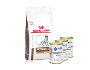 ROYAL CANIN Fibre Response Gastrointestinal 14kg + ENZO VET zarnu diēta suņiem ar jēra gaļu 3x400g