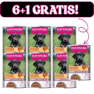 EUKANUBA Mitrā barība kucēniem, bagāta ar tītaru un burkāniem 400 g