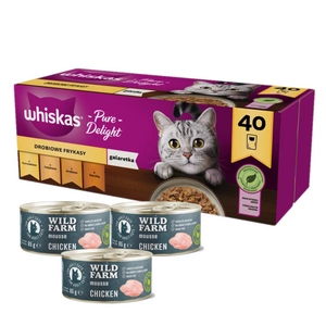 WHISKAS Adult Potrawka 40x85g Mājputnu garša - mitrā kaķu barība želejā (vistas, pīles, mājputnu, tītara) paciņā