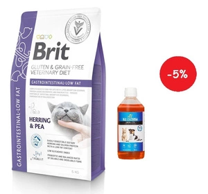 BRIT GF Veterinary Diets Cat Gastrointestinal-Low Fat 5kg + LAB V Laša eļļa suņiem un kaķiem 500ml