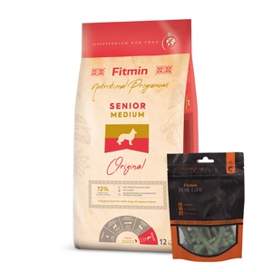 FITMIN Medium Senior 12kg + FITMIN Zobu kārums suņiem ar jūras aļģēm 70g