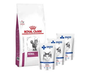 ROYAL CANIN Renal Feline RF 23 4kg + ENZO VET Renal ar liellopu gaļas želeju kaķiem 3x100g