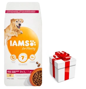 IAMS sausā barība Vitality vecākiem lielo šķirņu suņiem ar vistas gaļu 12kg + DOG STAMP