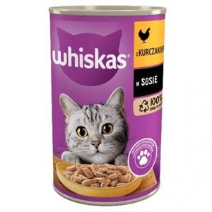 WHISKAS Adult bundža 400g - mitrā kaķu barība ar vistas gaļu mērcē
