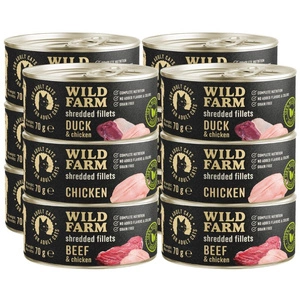 WILD FARM Fillets Duck&Chicken 70g - mitrā kaķu barība bez graudiem, fileja buljonā