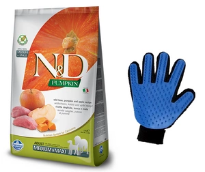 Farmina N&D Pumpkin Grain Free suņu ābolu un ābolu barība MEDIUM & MAXI 12kg  + bezmaksas ķemmēšanas cimds