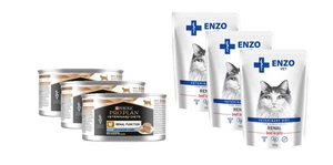 PURINA Veterinary PVD NF Renal Function Cat 3x195g bundža + ENZO VET Renal ar liellopu gaļas želeju kaķiem 3x100g