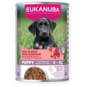 EUKANUBA Mitrā barība kucēniem, bagāta ar liellopu gaļu un ķirbjiem 400 g