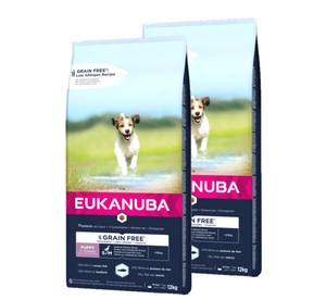 EUKANUBA Puppy&amp;Junior Small/Medium Grain Free 2x12kg - 3% PIGIAU