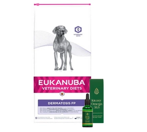 EUKANUBA Dermatosis FP 12kg + LAB-V Omega 3 un 6 taukskābes suņu un kaķu vispārējai veselībai, kažoka un ādas stāvoklim