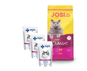 JOSERA JosiCat Classic Sterilised 10kg + 3x ENZO VET Sterilizēts uzturs sterilizētiem kaķiem ar tītara želeju 100g