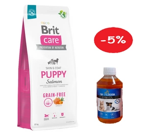 BRIT CARE Dog Grain-free Puppy Salmon 12kg + LAB V Laša eļļa suņiem un kaķiem 500ml 5% IZLAIZE