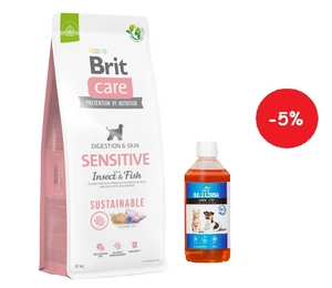 BRIT CARE Sustainable Sensitive Insect & Fish 12kg + LAB V Laša eļļa suņiem un kaķiem 500ml