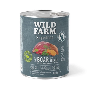 WILD FARM Superfood Wild Boar (Brieža gaļa ar jamsiem, ogām un garšaugiem) 800g barība suņiem bez graudiem