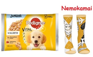 PEDIGREE Junior maisiņš 4x100g - želejas tipa mitrā suņu barība (vistas gaļa ar rīsiem, liellopu gaļa ar rīsiem)