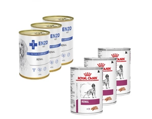 ROYAL CANIN Renal Canine 3x410g kārba + ENZO VET Nieru diēta suņiem ar liellopu gaļu 3x400g