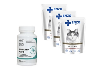 ENZO VET Zarnas ar jēra gaļu mērcē kaķiem 3x100g + LAB-V Immuno Hard 45 kapsulas