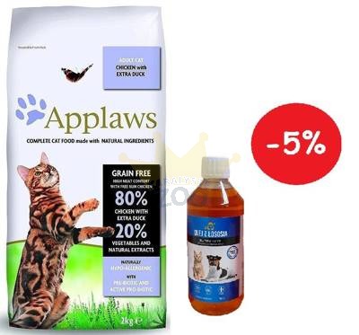 Applaws Adult Chicken with Extra Duck Dry Cat Food 2kg + LAB V laša eļļa suņiem un kaķiem 250ml