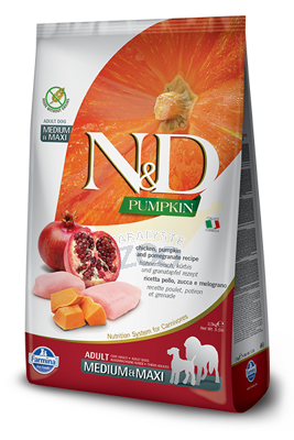 Farmina N&amp;D Pumpkin Grain Free suņu VISLE UN POMEGRANĀTS ADULT MEDIUM &amp; MAXI 12kg