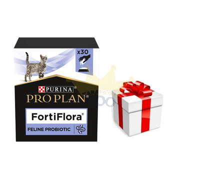 PURINA PVD FortiFlora Cat 30 paciņas + Cat Surprise