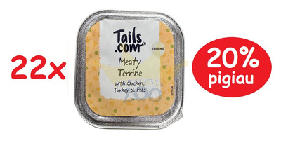 Tails.com Gaļas terīne ar vistu, tītaru un zirņiem 22x150g - 20% IZSLĒGTS