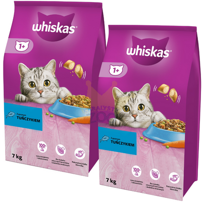 WHISKAS Adult 2x7kg - sausā kaķu barība ar tunci un dārzeņiem